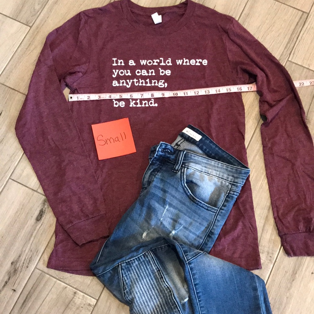 Graphic Tee Unisex “Be Kind” Long Sleeve Tee Shirt in Blue or Maroon - Picture 4 of 16